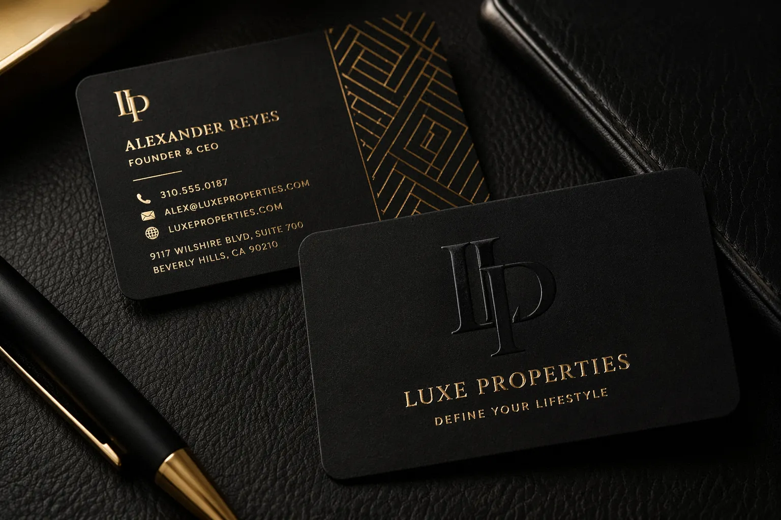 Rounded Corner Gold Foil & Spot UV Velvet Business Cards (760mic)